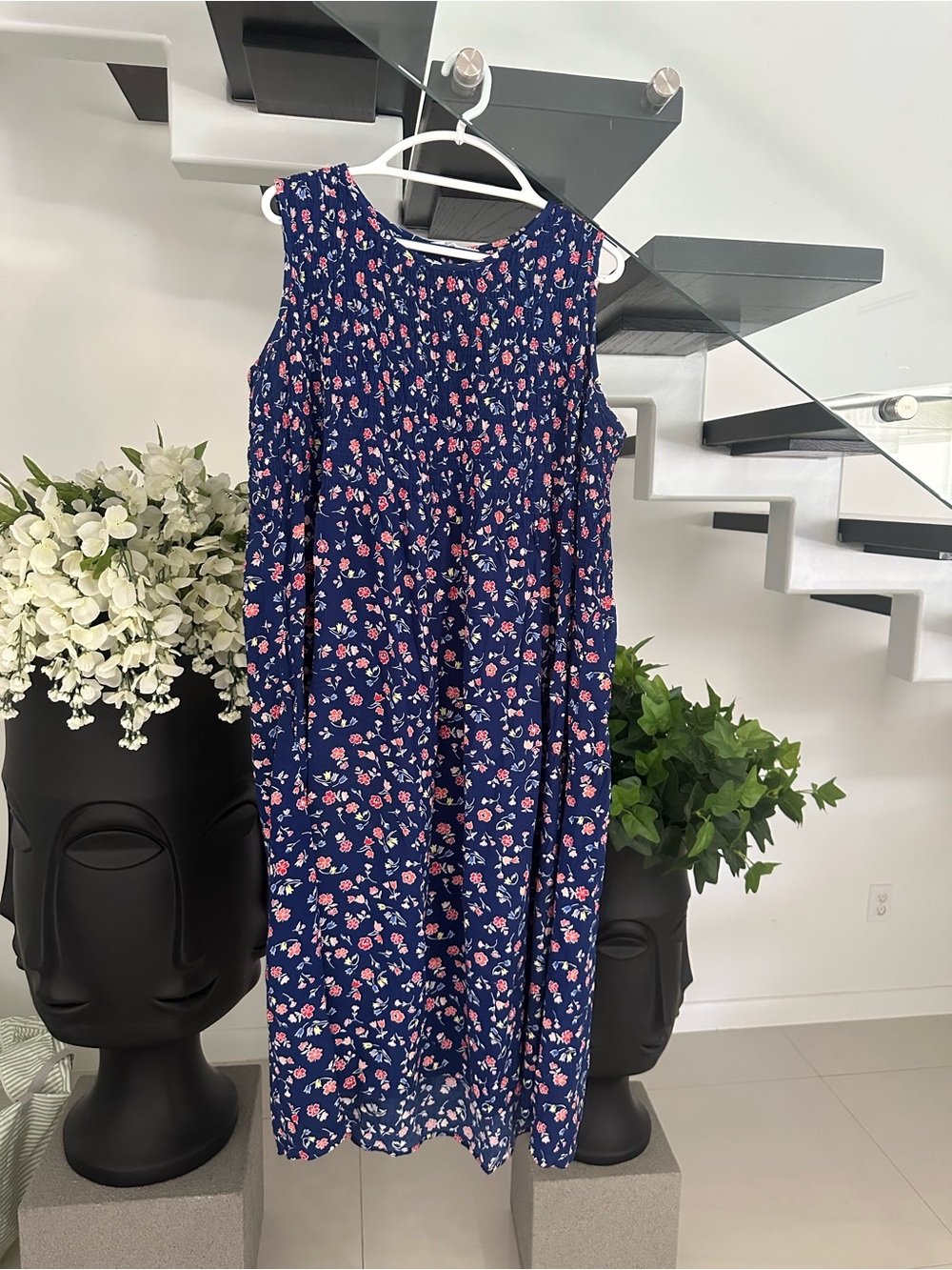 croft & barrow Navy Floral Top with Pink & Red Blooms